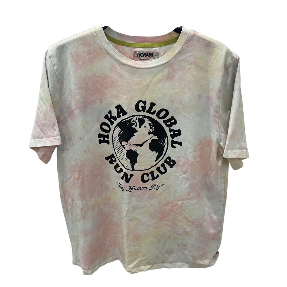 HOKA Global Run Club Graphic T-Shirt Men's Large L Tie Dye Fly Human Fly